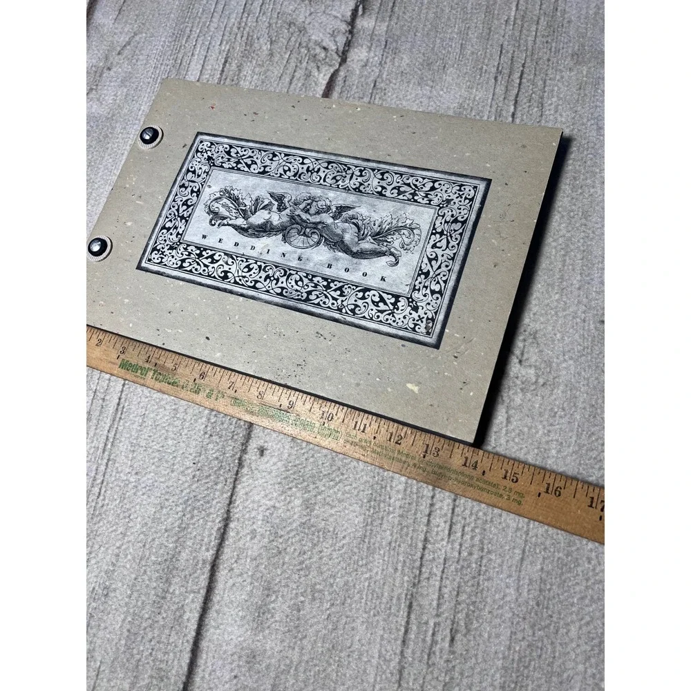 Vintage Wedding Guest Book / Album Engraved Cherubs Kraft Paper‎ Scrapbook Album